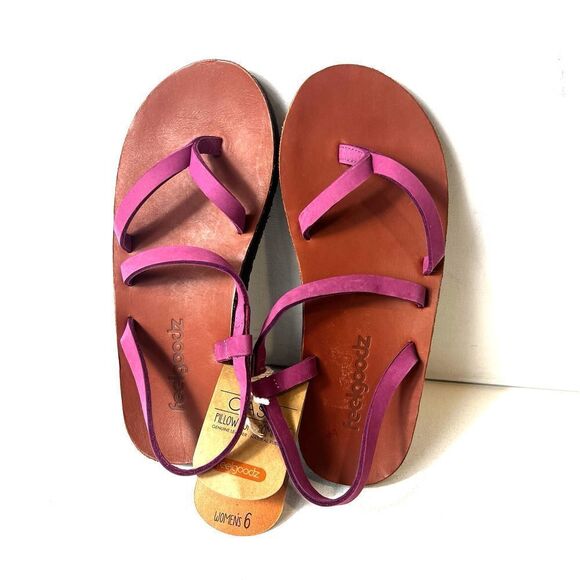 FEELGOODZ Womens Size 6 Summer Sandal Sling Back Pink Leather Thong Handmade New - Picture 4 of 9